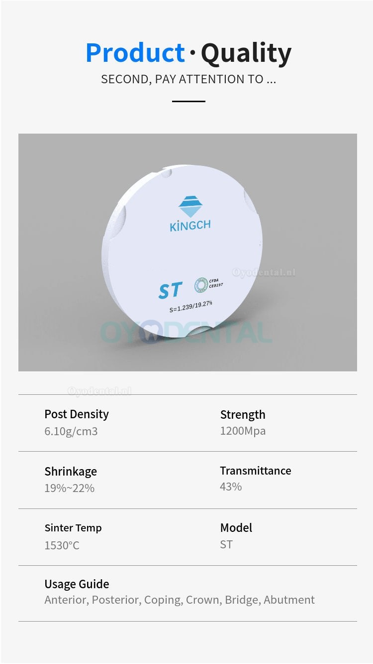 95 mm ST/HT Tandtechnisch laboratorium zirkoniablok compatibel met Zirkon Zahn-systeemsysteem